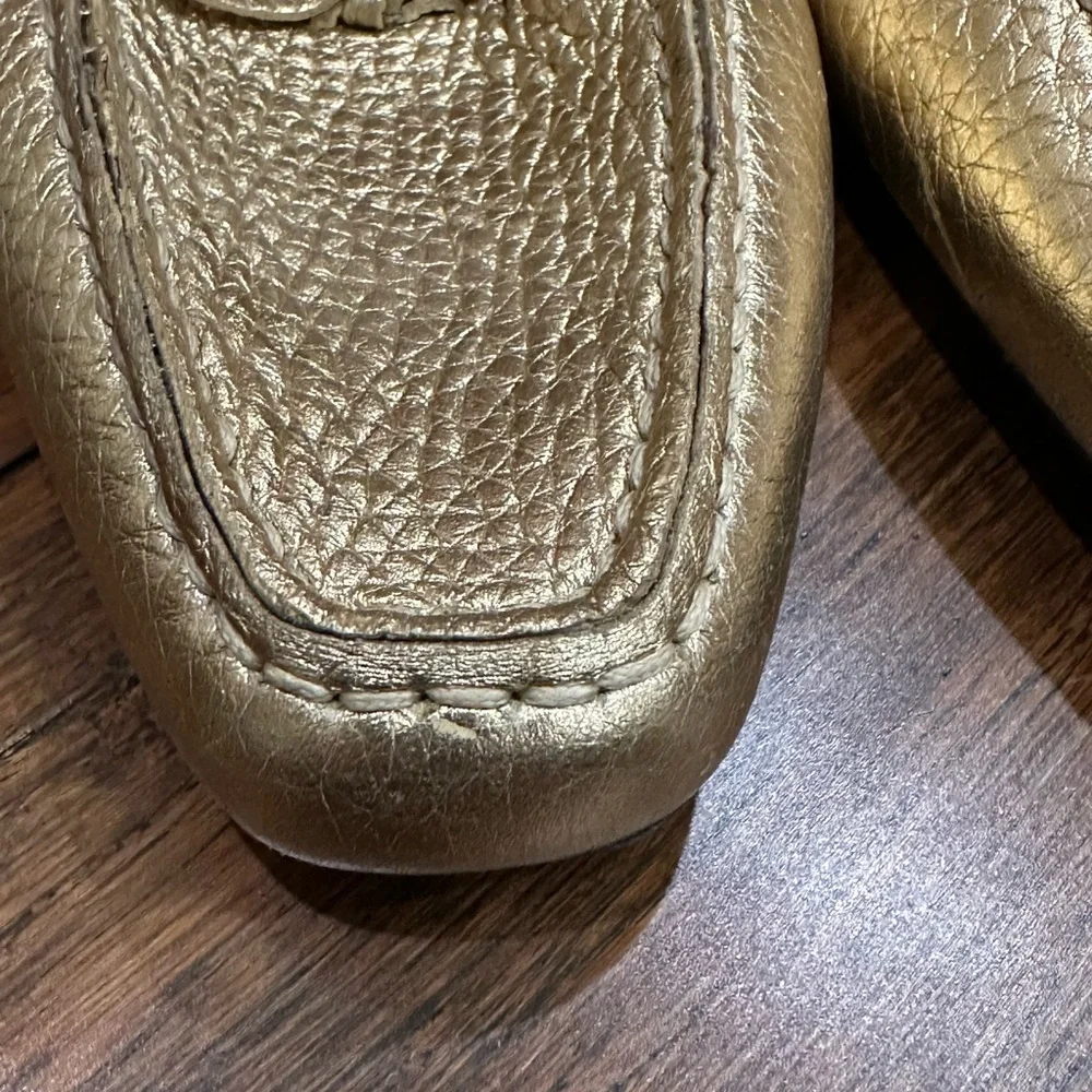 Prada Gold Pebbled Leather Loafers Made in Italy Size 37